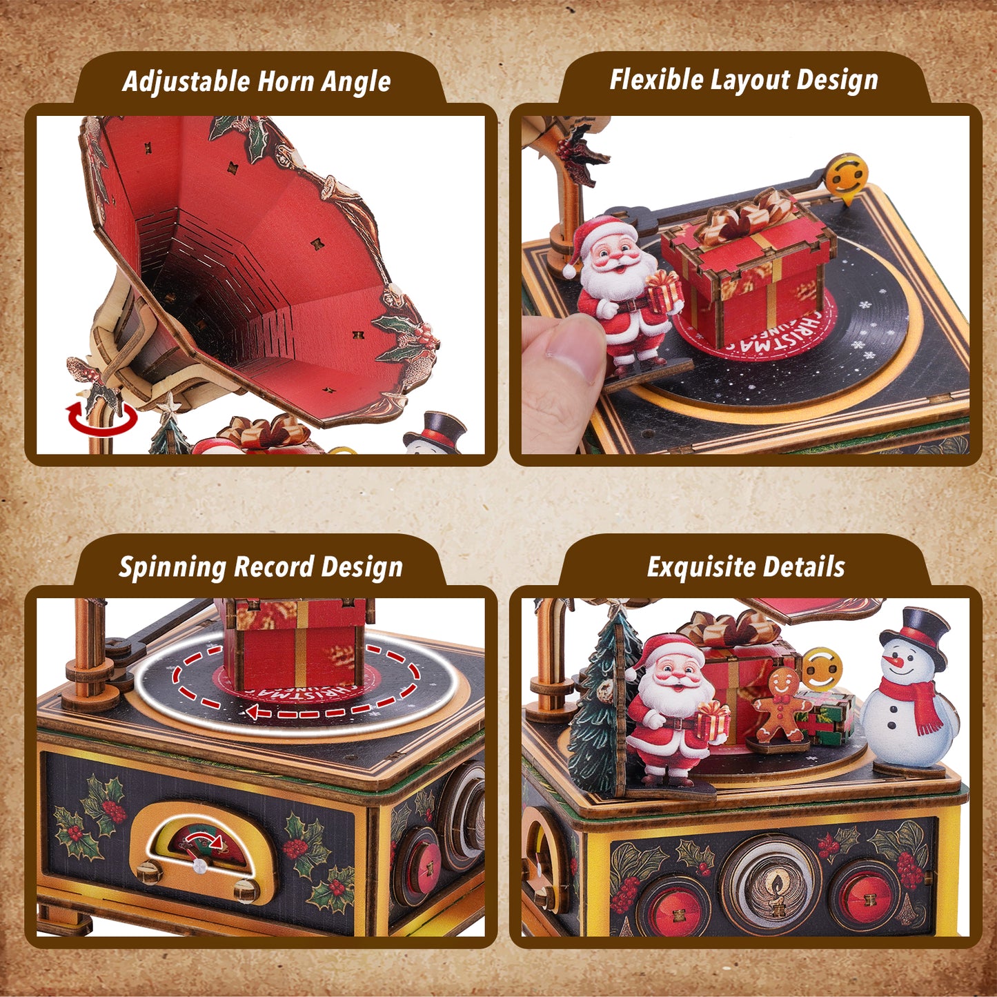 Christmas Tree Carol Mechanical DlY Kit, 3D Wooden Music Box