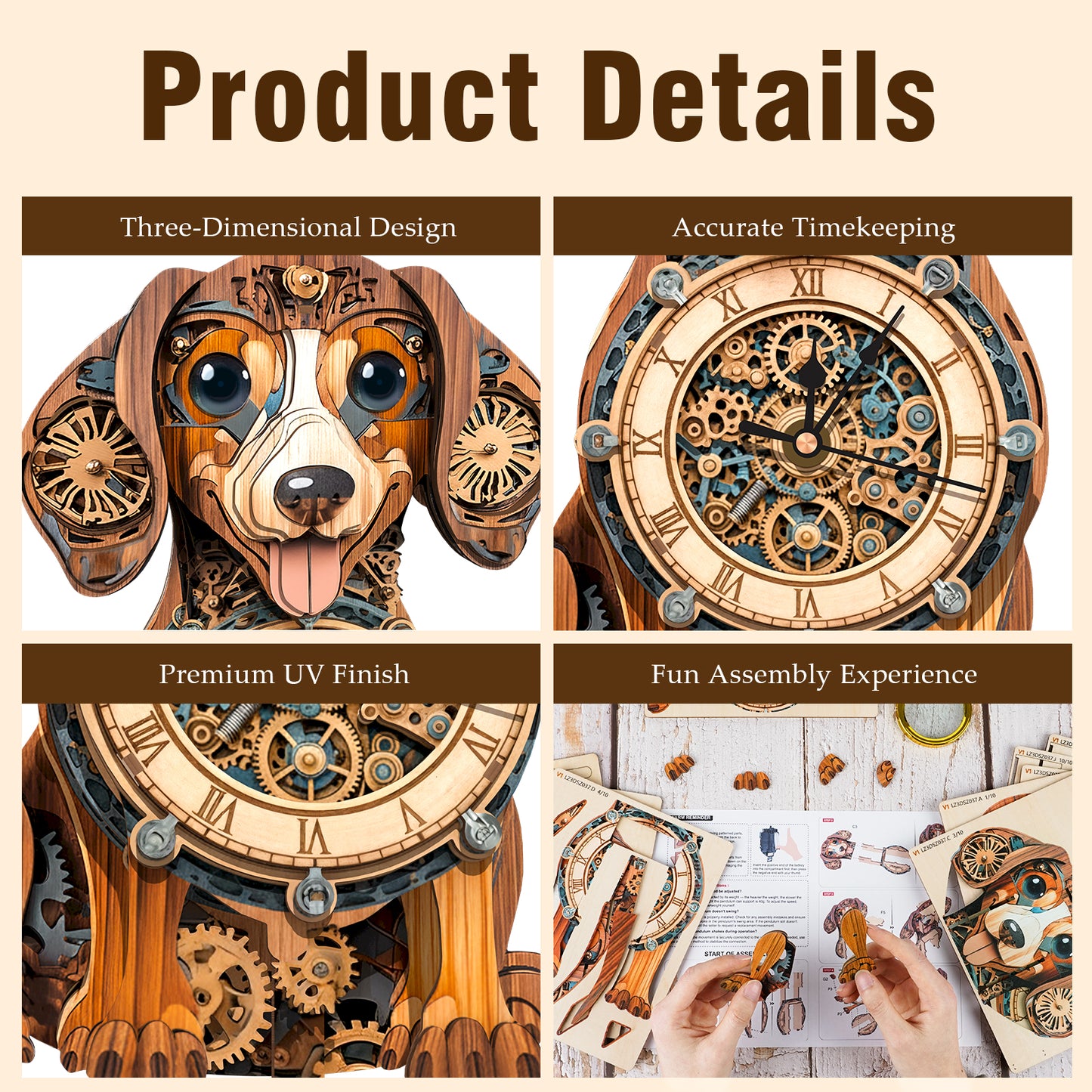 Dachshund 3D Wooden Puzzle Clock, Gift for DIY Lovers, Home Decor