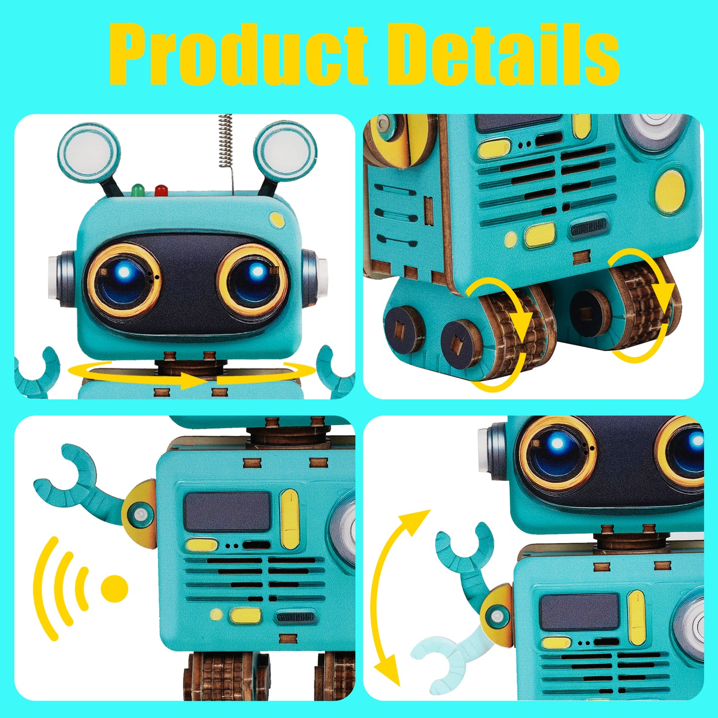 Cute Robot 3D DIY Walkie Talkie, STEM Wooden Puzzle Kit (1 pair)