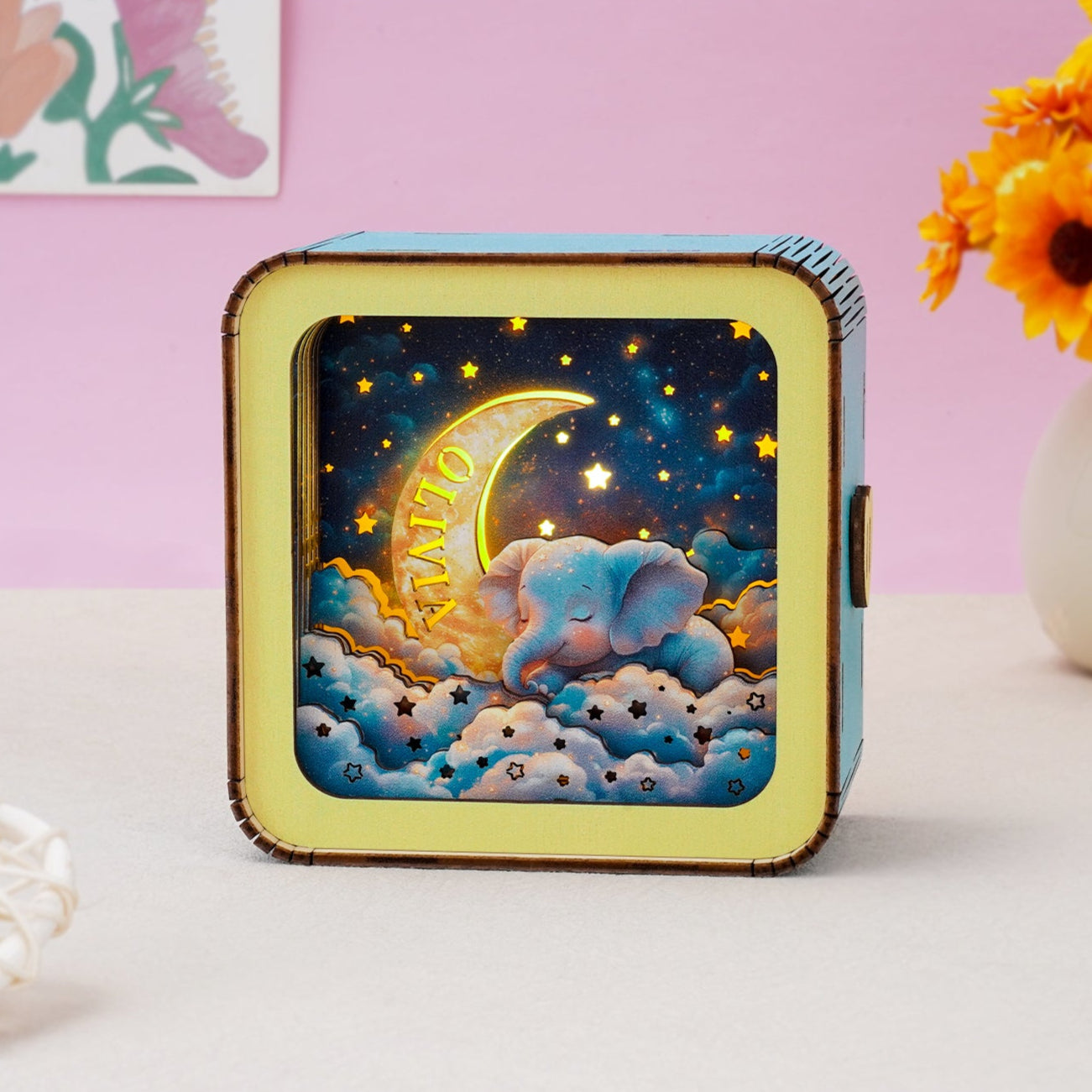 Sleeping On The Moon - Personalized 3D Wooden Puzzle Night Light Kit For Kids