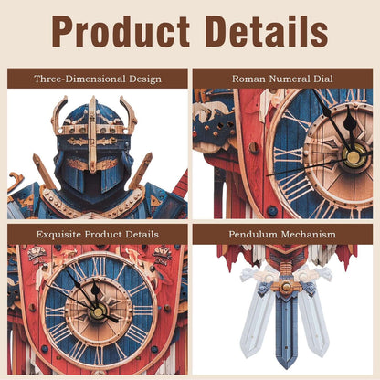 Fearless Knight 3D Wooden Puzzle Clock, Gift  for DIY Lovers, Home Decor