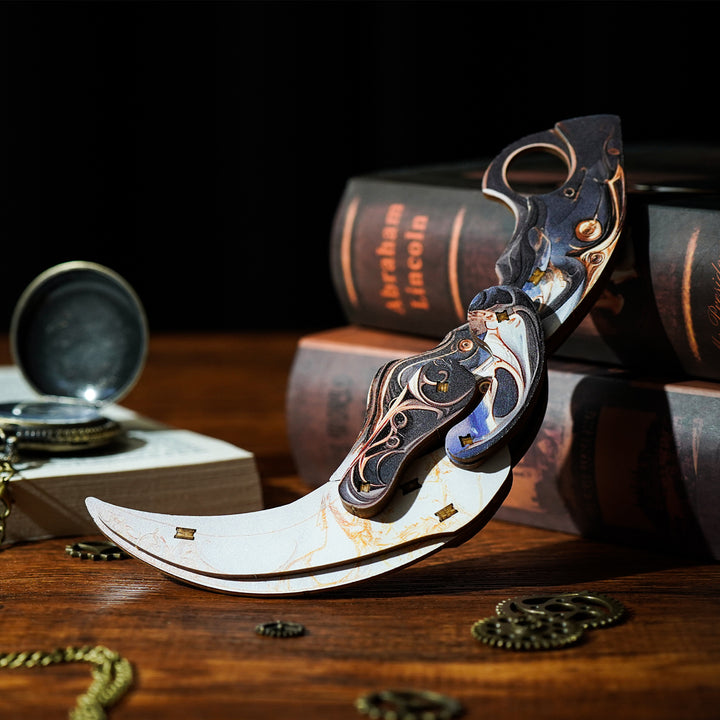 DIY Wooden Balisong Butterfly Knife & Karambit Claw Knife 3D Puzzle Kit, Cosplay Game Weapon Model Assembly Toy, Safe Wooden Trainer Fidget Knife for Collection & Stress Relief