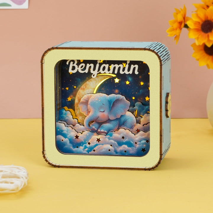 Sleeping Baby Elephant - Personalized 3D Wooden Puzzle Night Light Kit For Kids