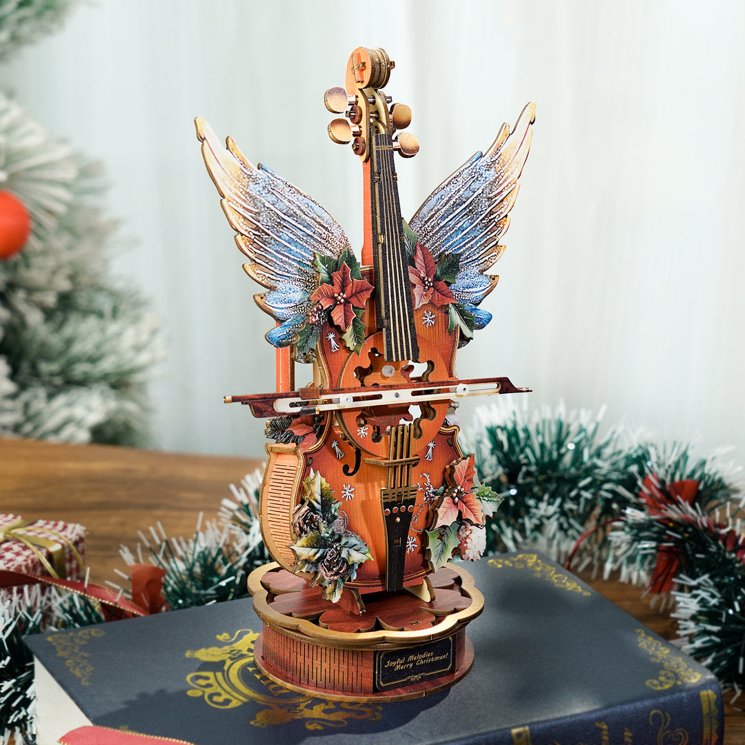 Christmas Winged Cello Mechanical DlY Kit, 3D Wooden Music Box