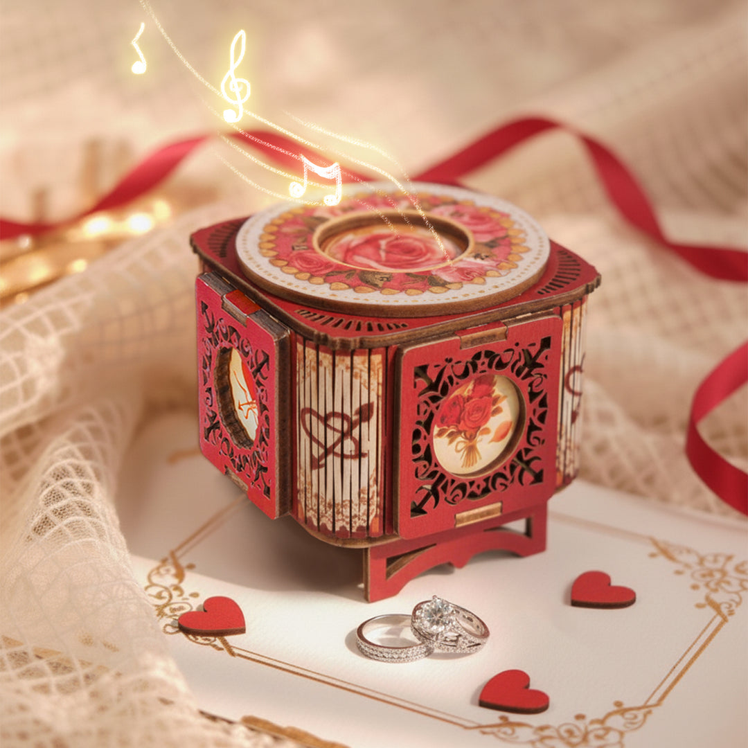 Love Ring Box Mechanical DIY Kit, 3D Wooden Music Box