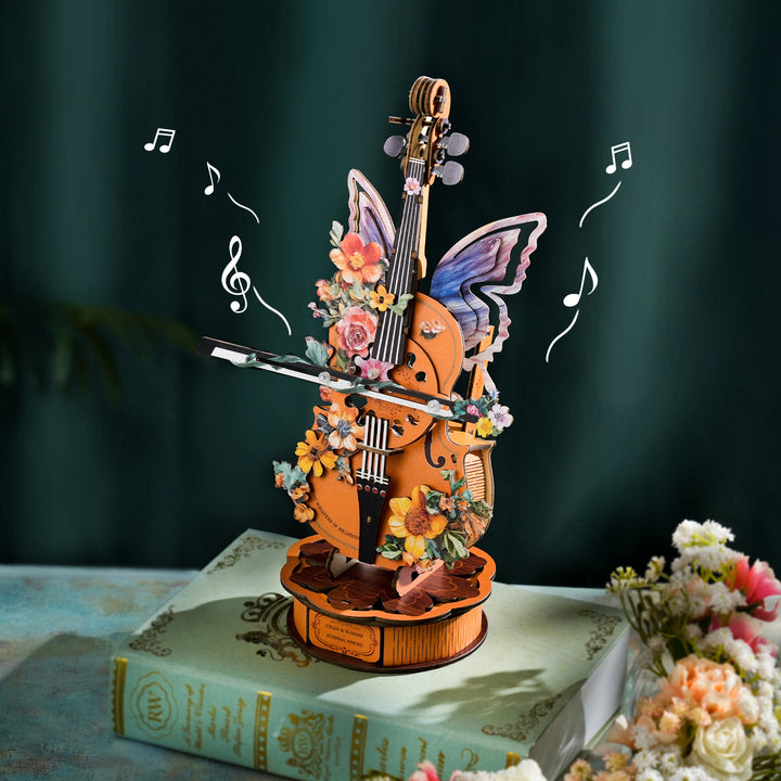 Cello Mechanical Music Box,3D Wooden Puzzle Kit