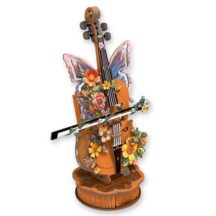 Floral Cello Mechanical DIY Kit, 3D Wooden Music Box