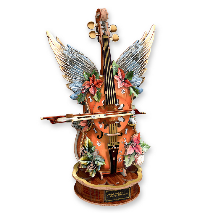 Christmas Winged Cello Mechanical DlY Kit, 3D Wooden Music Box