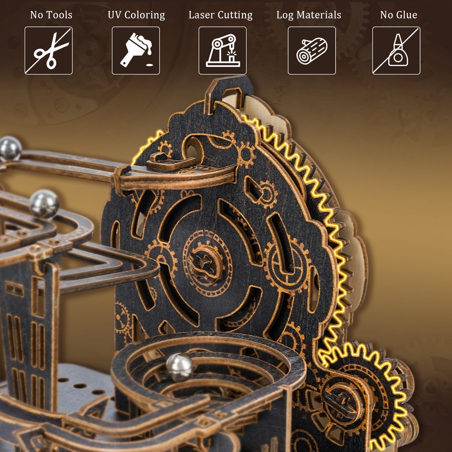 Steampunk Marble Run 3D Wooden Puzzle