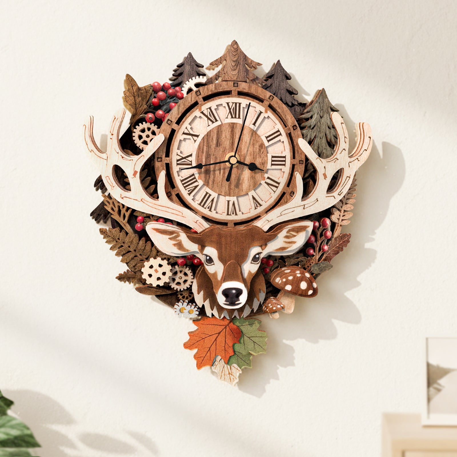Reindeer 3D Wooden Puzzle Clock, DIY Craft Kit