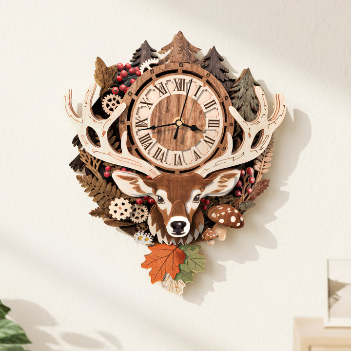 Reindeer 3D Wooden Puzzle Clock, DIY Craft Kit