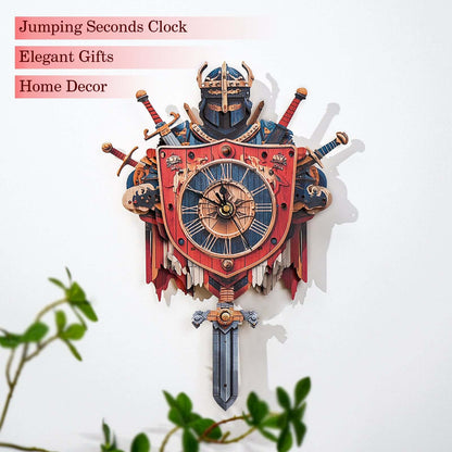 Fearless Knight 3D Wooden Puzzle Clock, Gift  for DIY Lovers, Home Decor