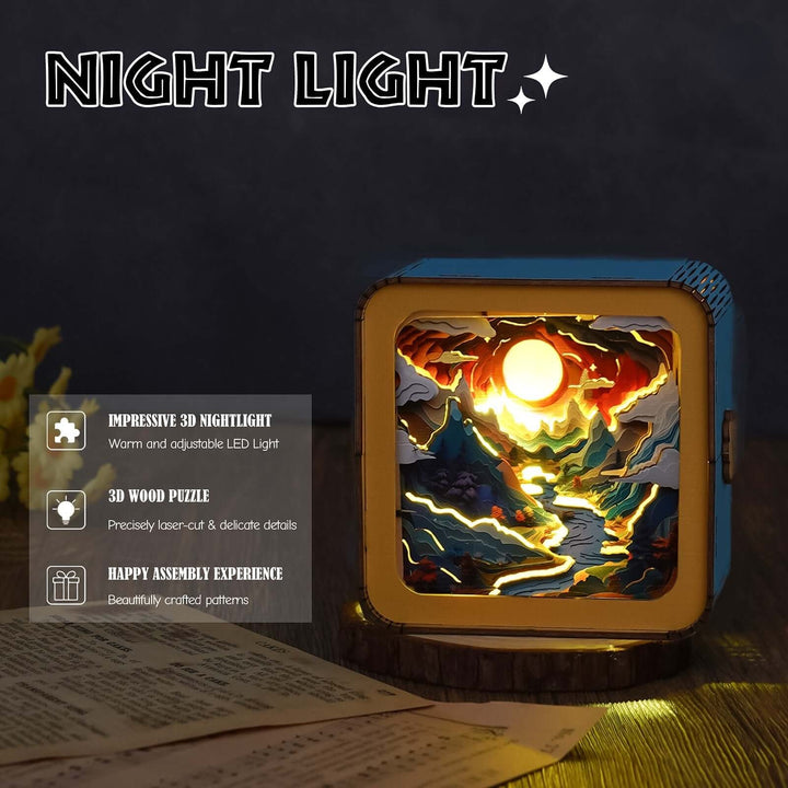 Moonlit Mountain - 3D Wooden Puzzle Night Light Kit