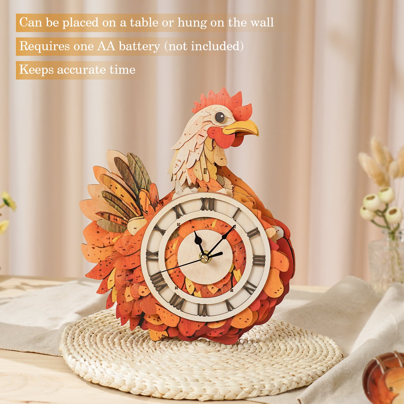 Cluck & Tick Hen – DIY Wooden Clock, 3D Puzzle Craft Kit