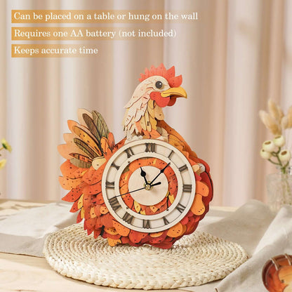 Cluck & Tick Hen 3D Wooden Puzzle Clock, Gift  for DIY Lovers, Home Decor