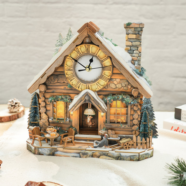Forest Cabin 3D Wooden Puzzle Clock, Gift  for DIY Lovers, Home Decor