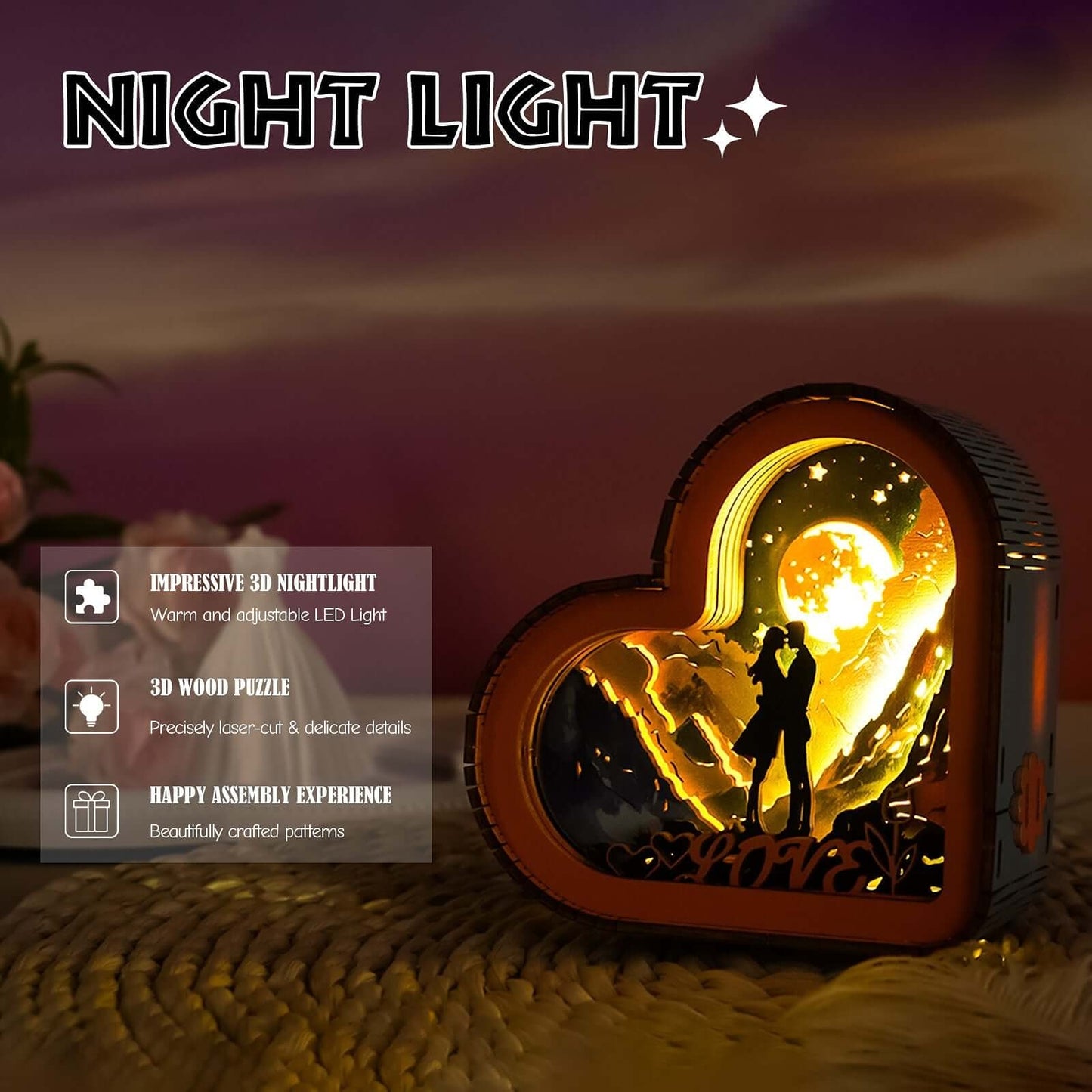 Lover in the Stars - 3D Wooden Puzzle Night Light