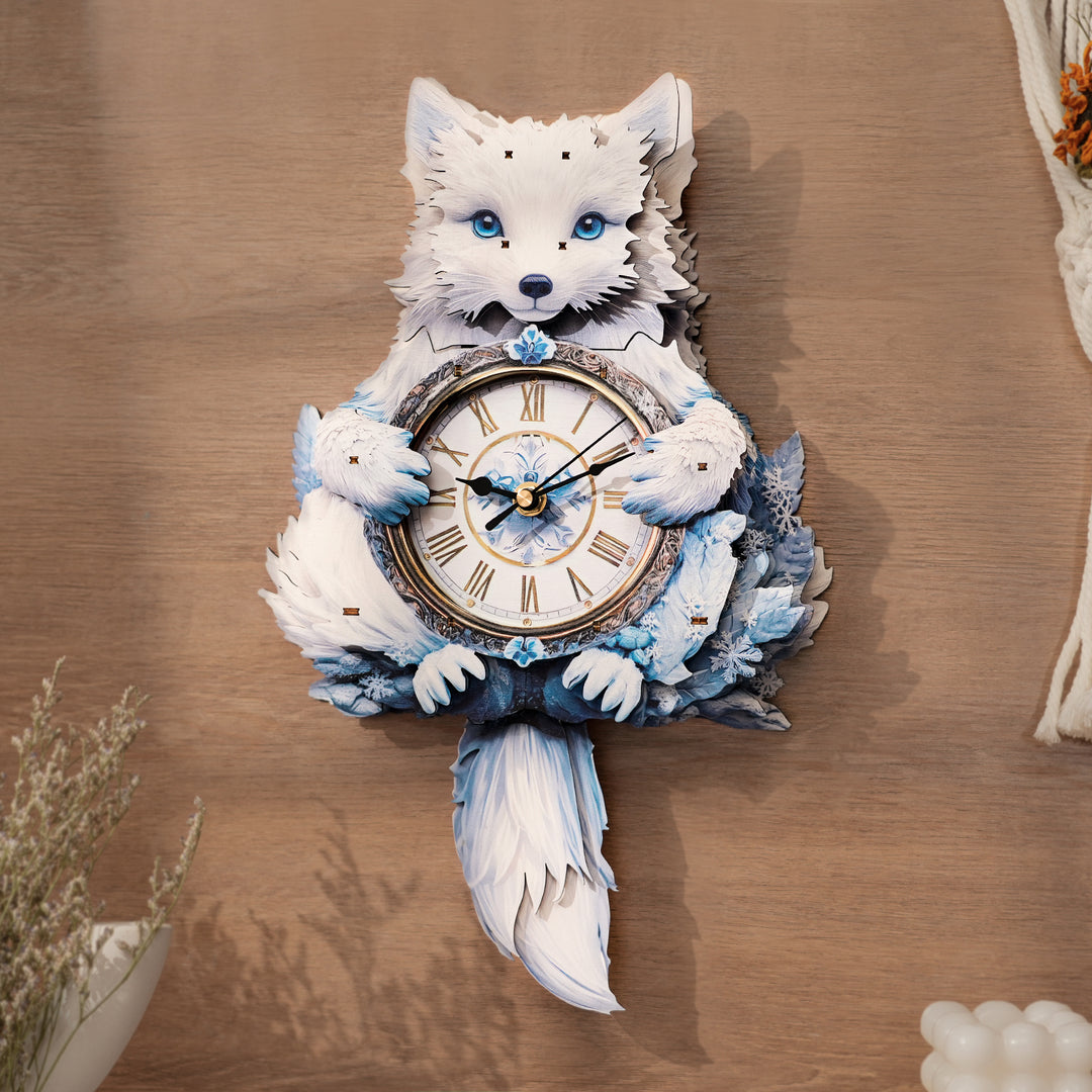 Arctic Fox 3D Wooden Puzzle Clock, DIY Craft Kit