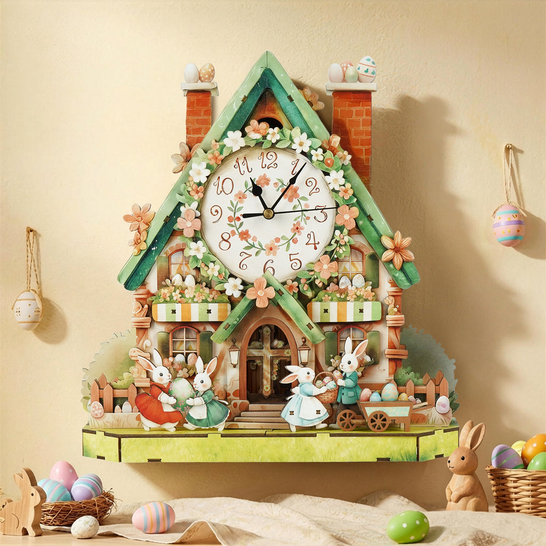 Egg Cabin 3D Wooden Puzzle Clock, Gift for DIY Lovers, Home Decor
