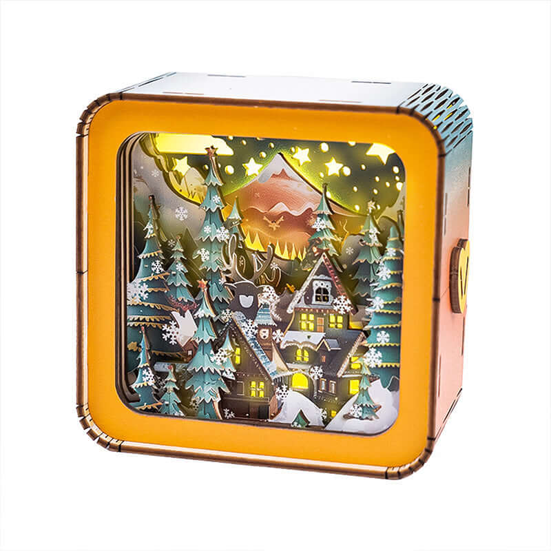 Warm Christmas Eve 3D Wooden Puzzle Night Light, Wooden DIY kits