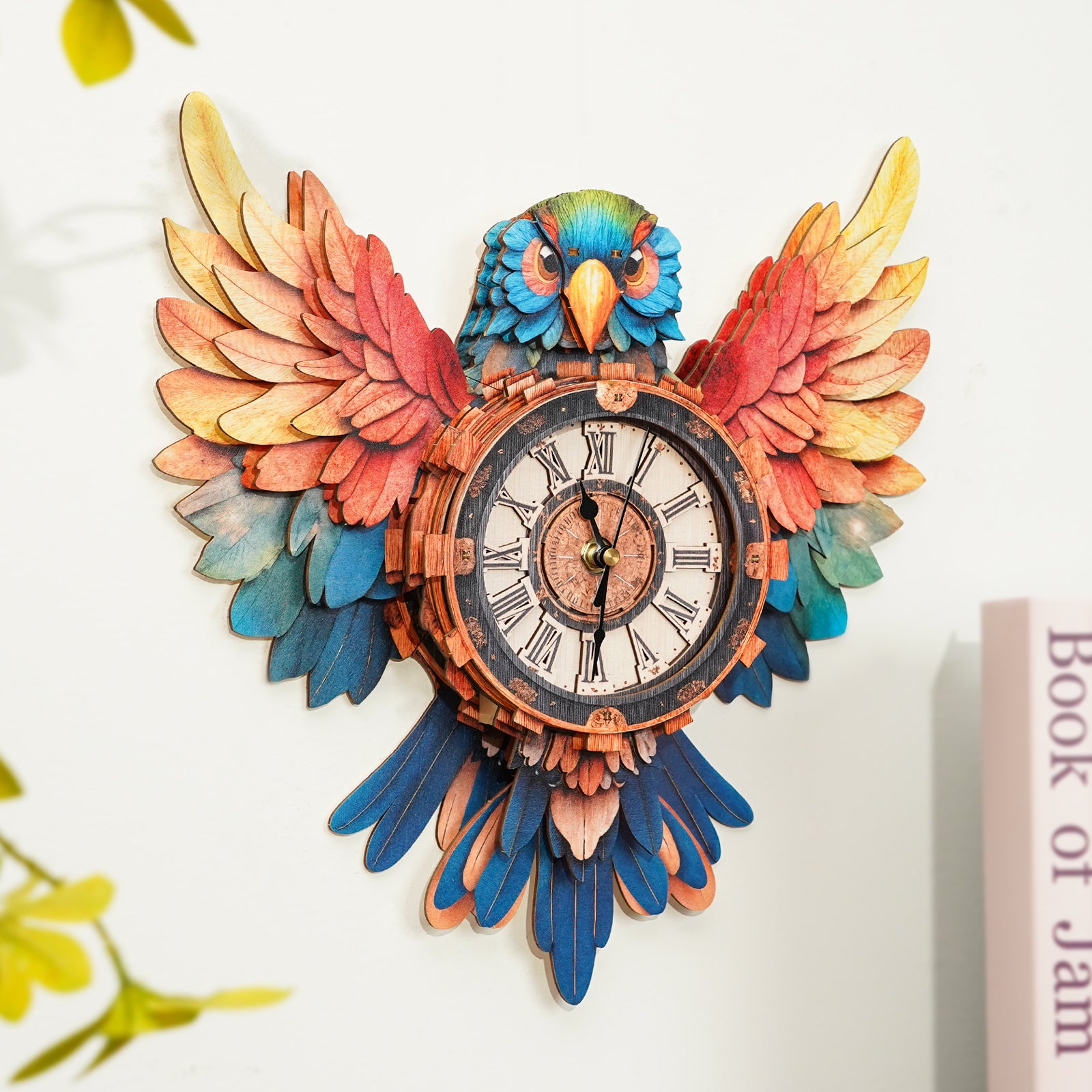Colorful Parrot DIY Wooden Clock, 3D Puzzle Craft Kit