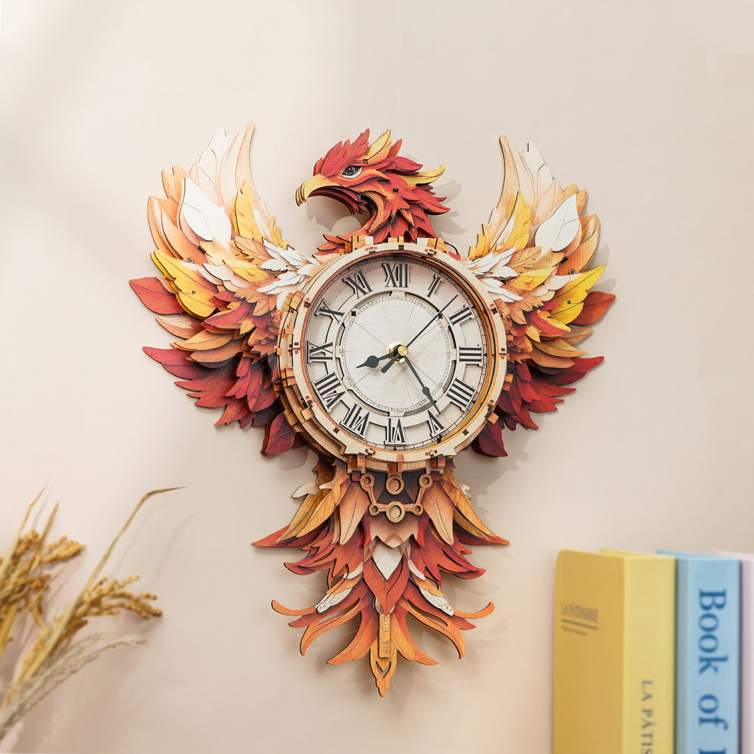 Elegant Phoenix DIY Wooden Clock, 3D Puzzle Craft Kit