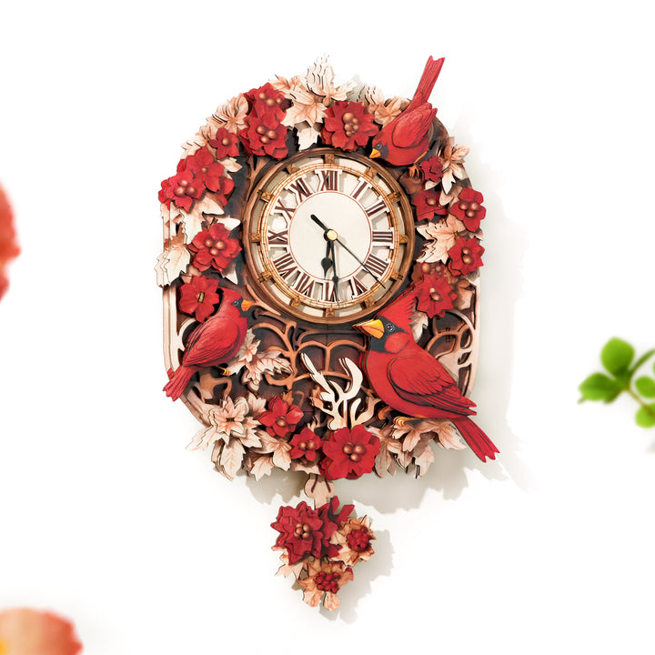 Cardinal Bird DIY Wooden Clock, 3D Puzzle Craft Kit