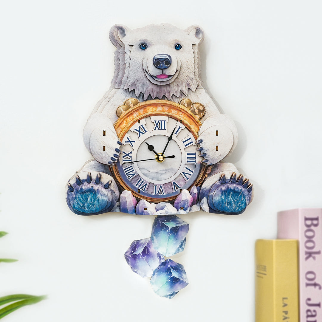 Polar Bear 3D Wooden Puzzle Clock, DIY Craft Kit