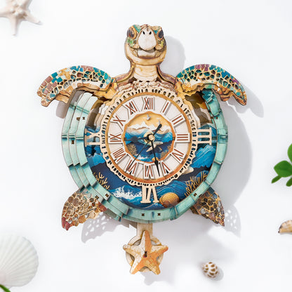 Sea Turtle 3D Wooden Puzzle Clock, Gift  for DIY Lovers, Home Decor
