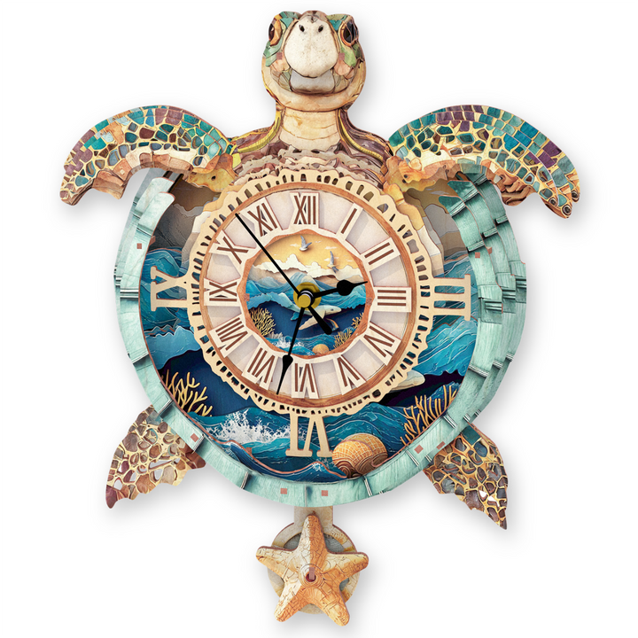 Sea Turtle 3D Wooden Puzzle Clock, Gift  for DIY Lovers, Home Decor