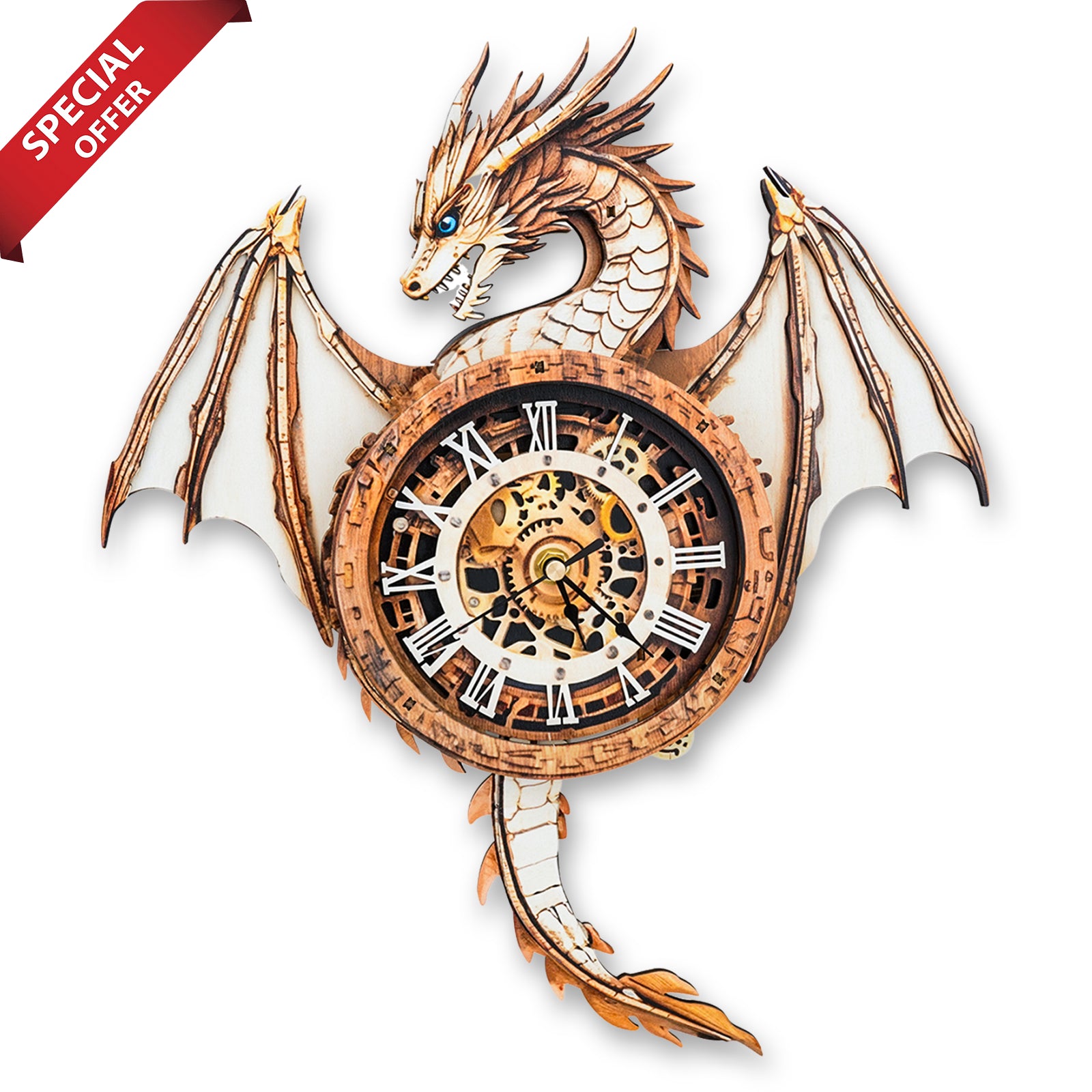 Ancient Dragon 3D Wooden Puzzle Clock, DIY Craft Kit