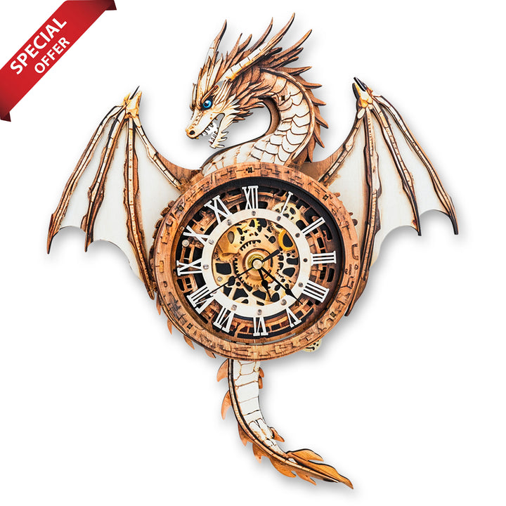 Ancient Dragon 3D Wooden Puzzle Clock, Gift  for DIY Lovers, Home Decor