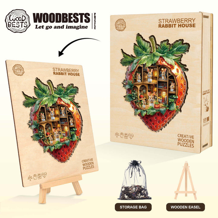 Strawberry Rabbit House Wooden Jigsaw Puzzle
