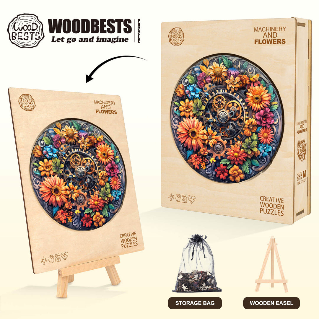 Machinery and flowers Wooden Jigsaw Puzzle