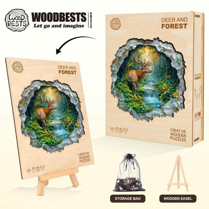 Deer and forest Wooden Jigsaw Puzzle