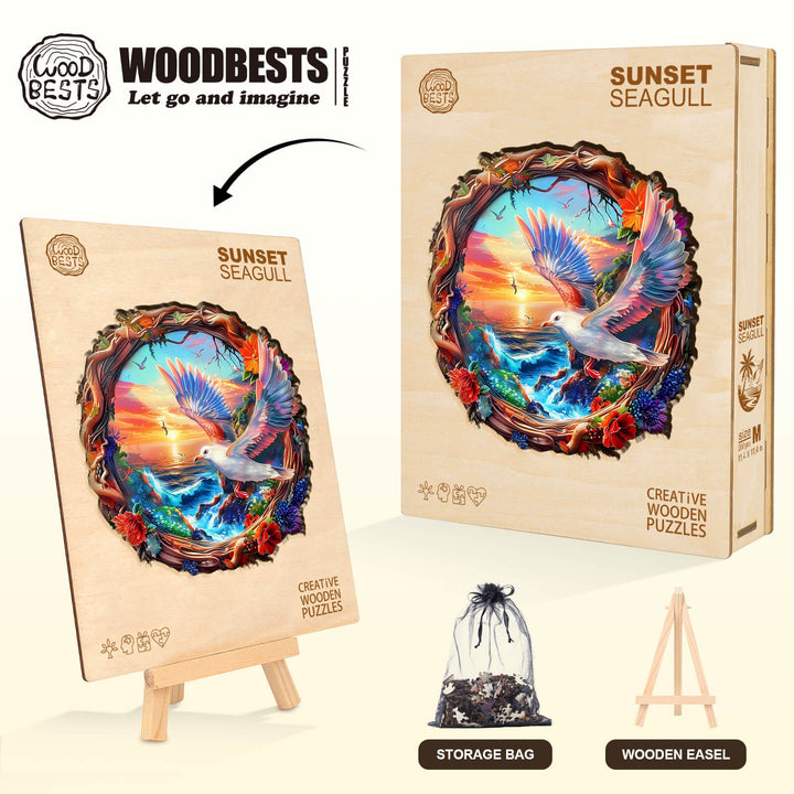 Sunset Seagull Wooden Jigsaw Puzzle