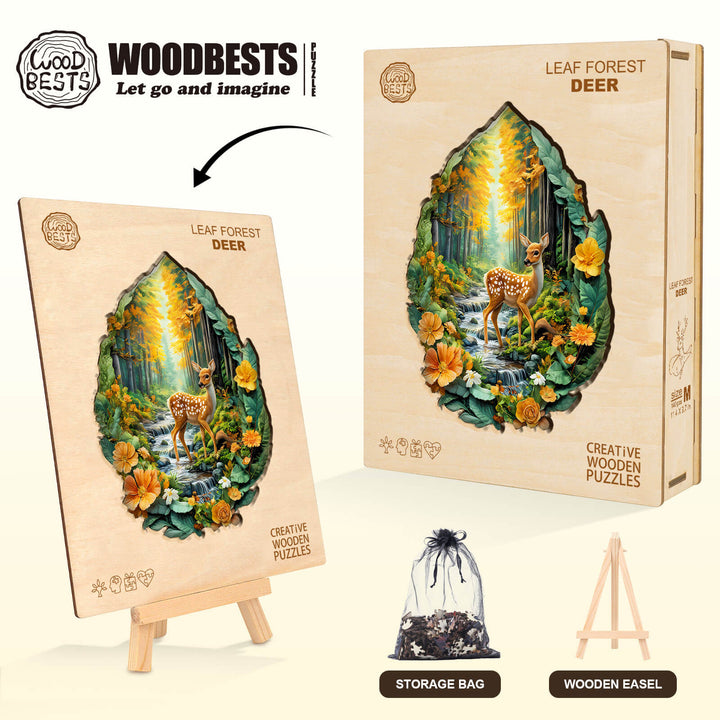 Leaf Forest deer Wooden Jigsaw Puzzle