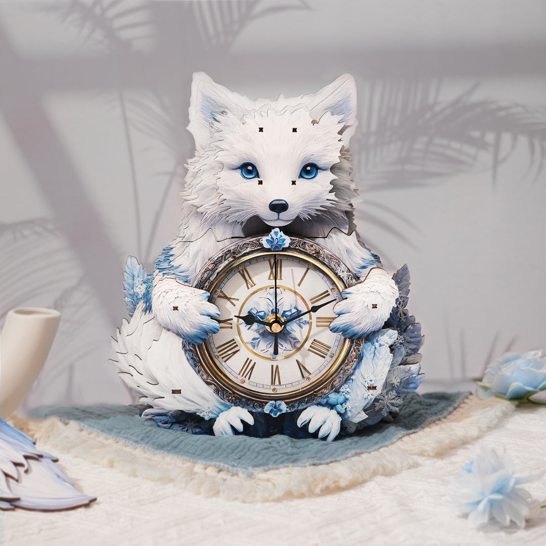 Arctic Fox 3D Wooden Puzzle Clock, DIY Craft Kit
