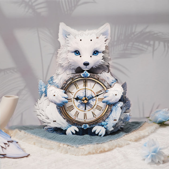 Arctic Fox 3D Wooden Puzzle Clock, DIY Craft Kit