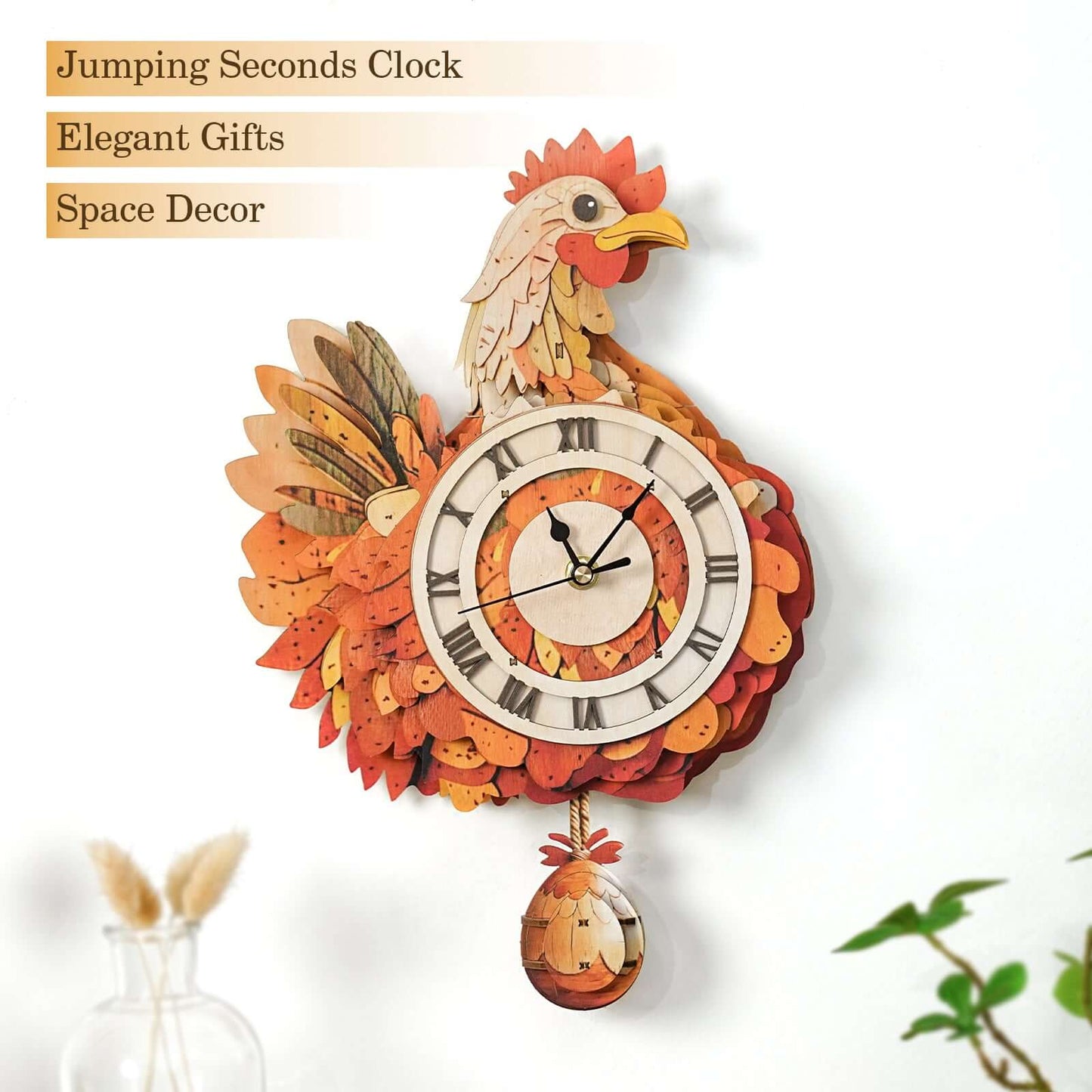 Cluck & Tick Hen 3D Wooden Puzzle Clock, Gift  for DIY Lovers, Home Decor
