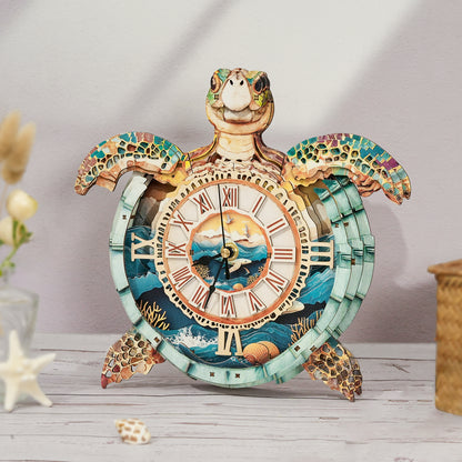 Sea Turtle 3D Wooden Puzzle Clock, Gift  for DIY Lovers, Home Decor