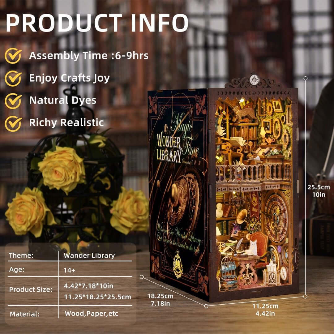 Wander Library - DIY Book Nook Kit,3D Wooden Puzzle