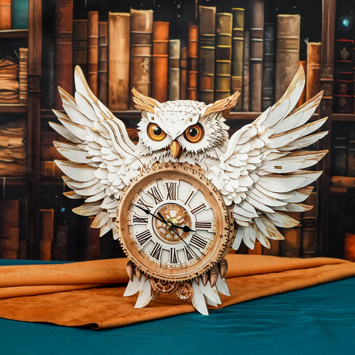 Snowy Owl DIY Wooden Clock, 3D Puzzle Craft Kit