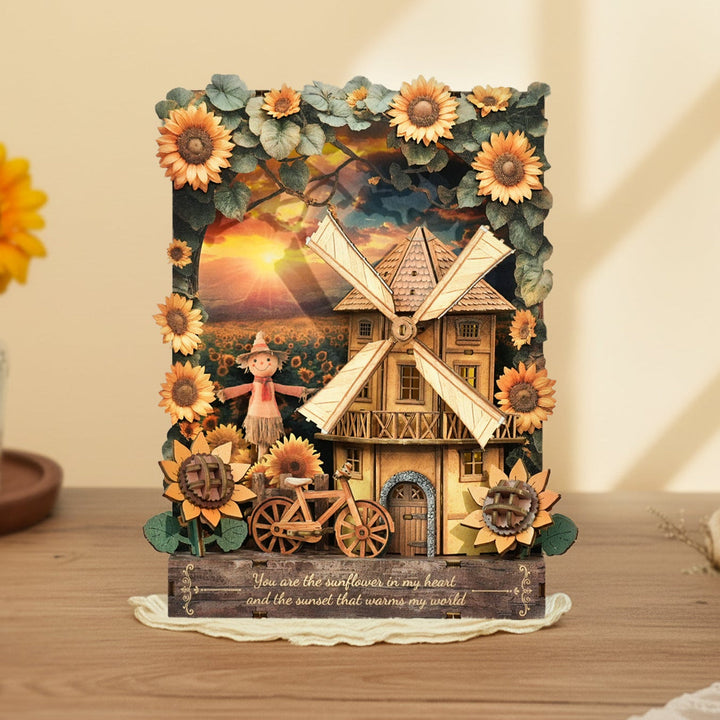 Sunset Sunflower 3D Wooden Puzzle Painting, DIY Wall Art Craft Kit with Light