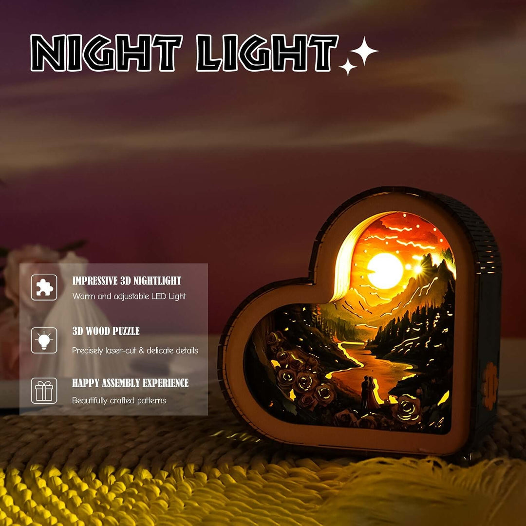 Roses and Lovers - 3D Wooden Puzzle Night Light Kit