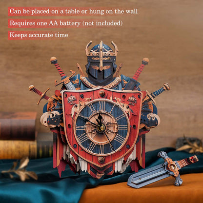Fearless Knight 3D Wooden Puzzle Clock, Gift  for DIY Lovers, Home Decor