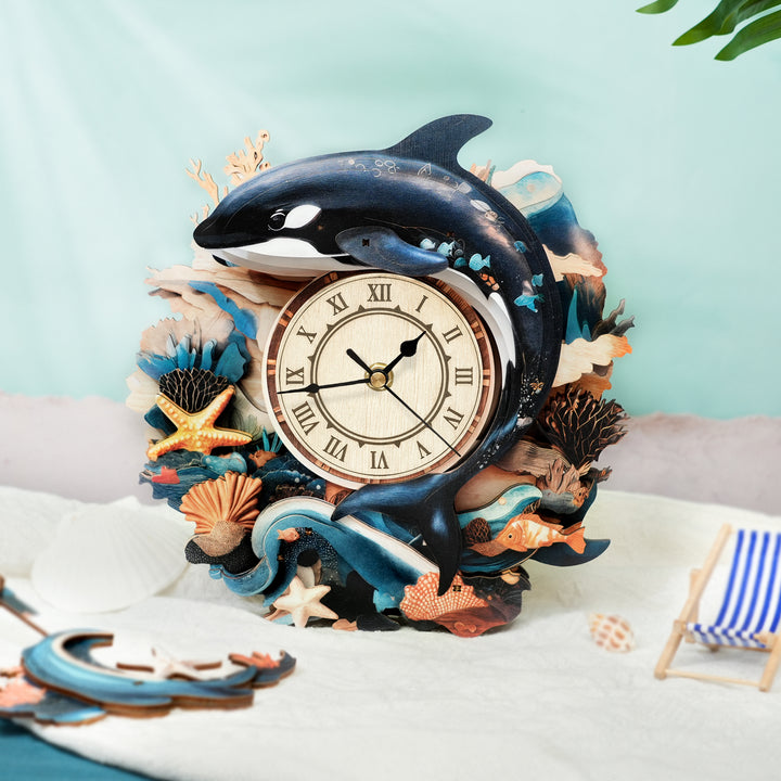 Ocean Rhythm 3D Wooden Puzzle Clock, DIY Craft Kit