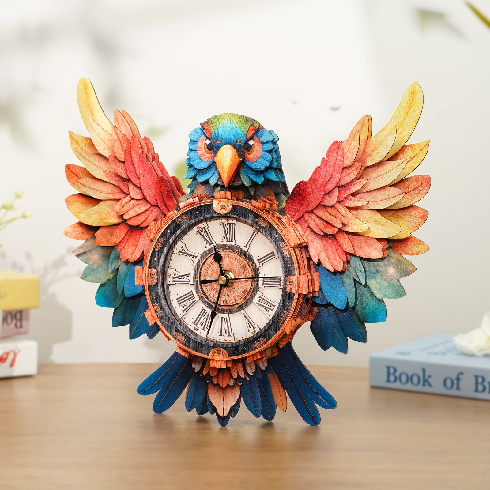 Colorful Parrot DIY Wooden Clock, 3D Puzzle Craft Kit