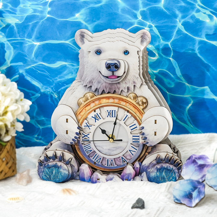 Polar Bear 3D Wooden Puzzle Clock, DIY Craft Kit
