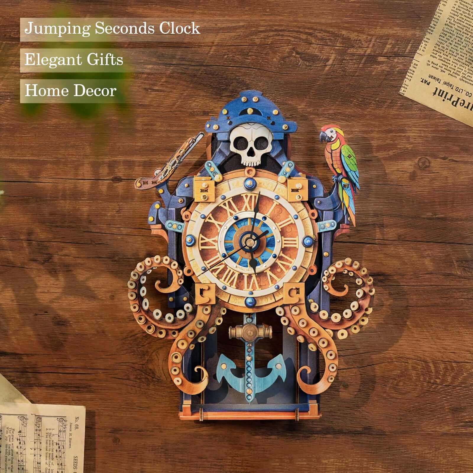 Skull Captain's Phantom Voyage DIY Wooden Clock, 3D Puzzle Craft Kit